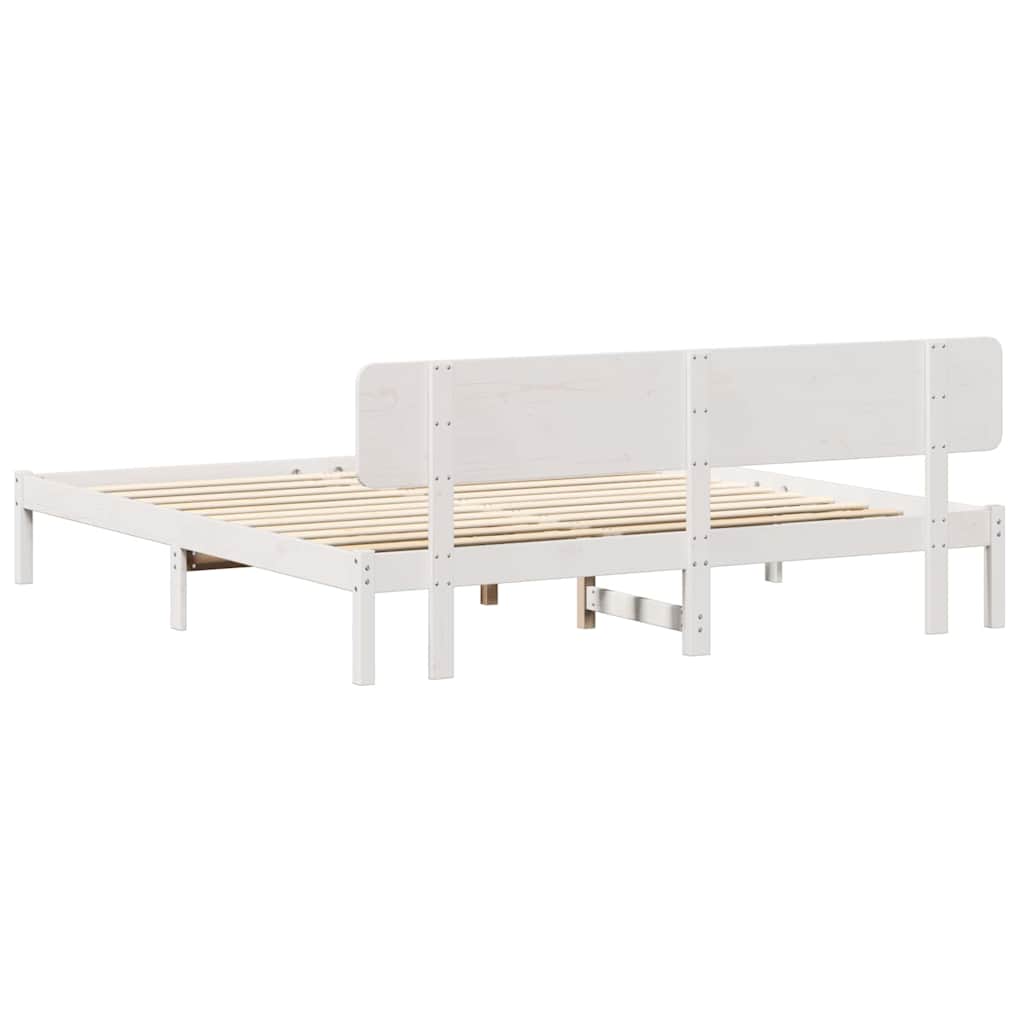 vidaXL Ramka łóżka Z zagłówkiem Biały 180 x 200 cm Lite drewno sosnowe