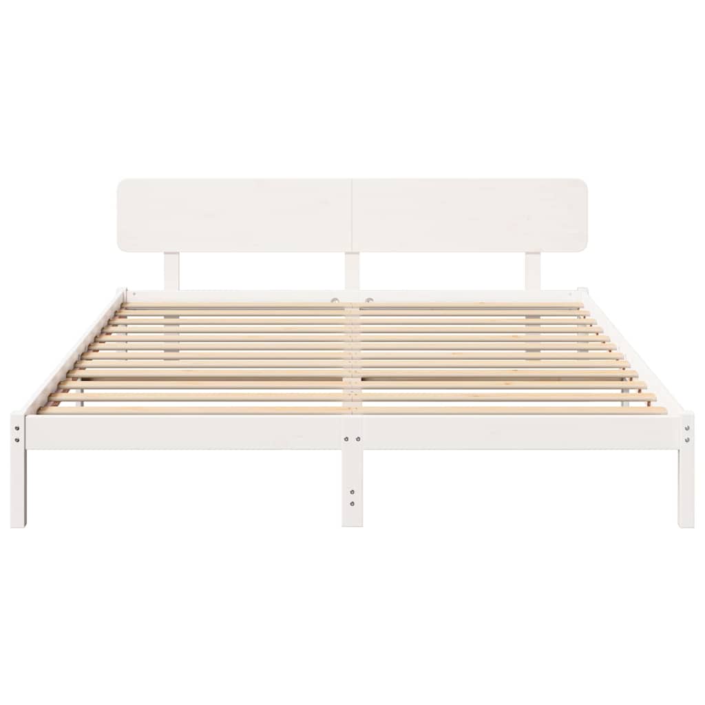 vidaXL Ramka łóżka Z zagłówkiem Biały 180 x 200 cm Lite drewno sosnowe