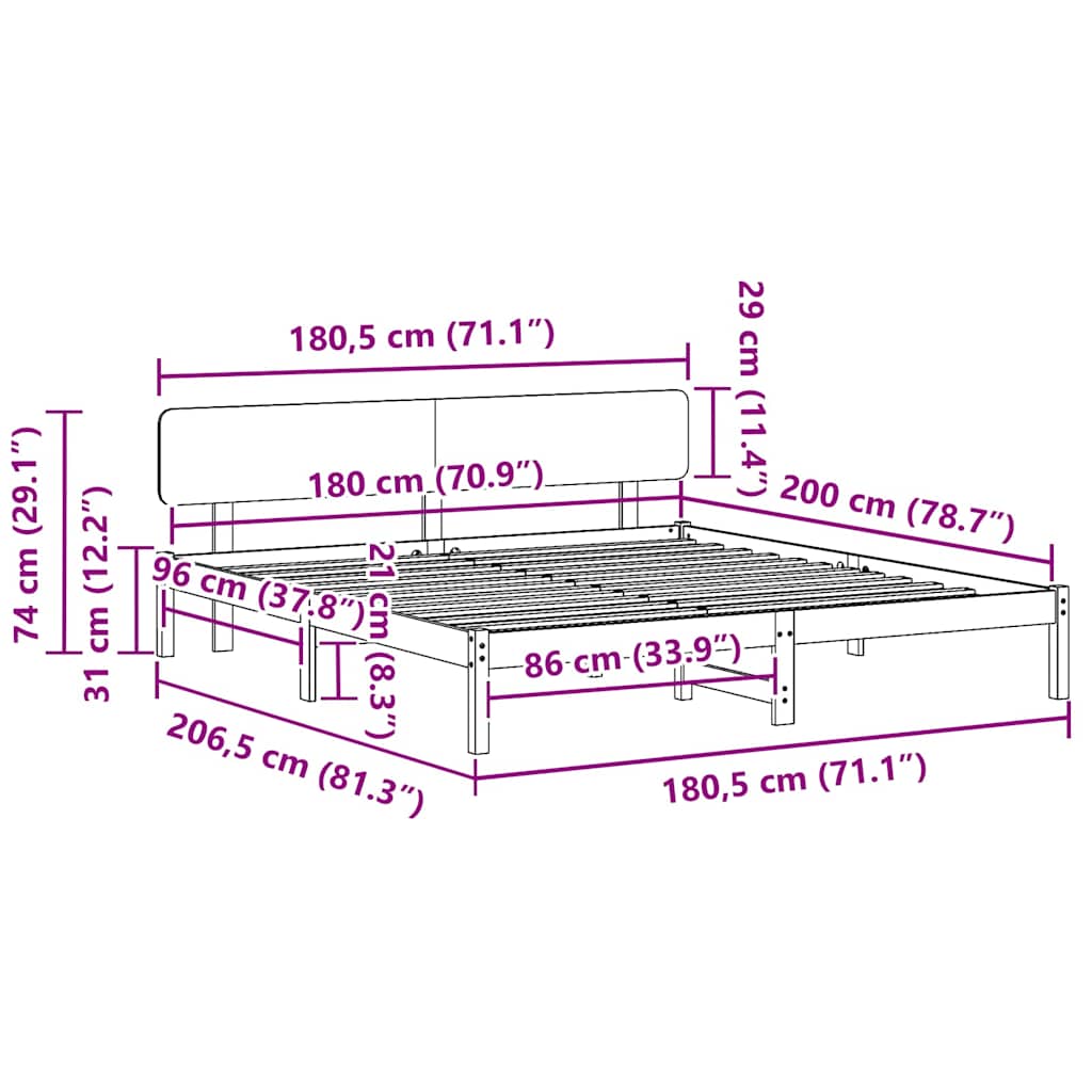 vidaXL Ramka łóżka Woskowy Brąz 180 x 200 cm Lite drewno sosnowe