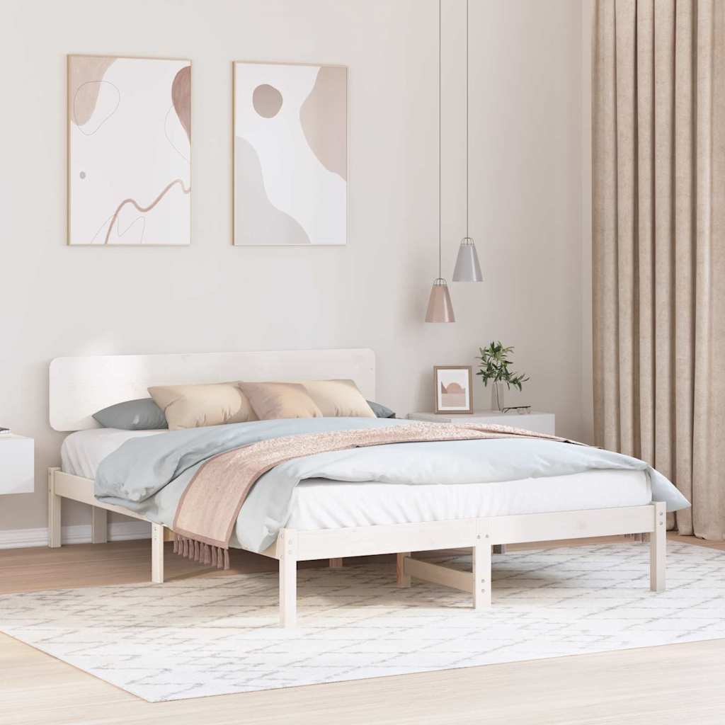 vidaXL Ramka łóżka Z zagłówkiem Biały 160 x 200 cm Lite drewno sosnowe