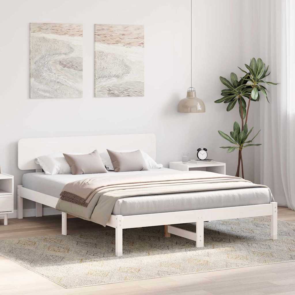 vidaXL Ramka łóżka Z zagłówkiem Biały 160 x 200 cm Lite drewno sosnowe