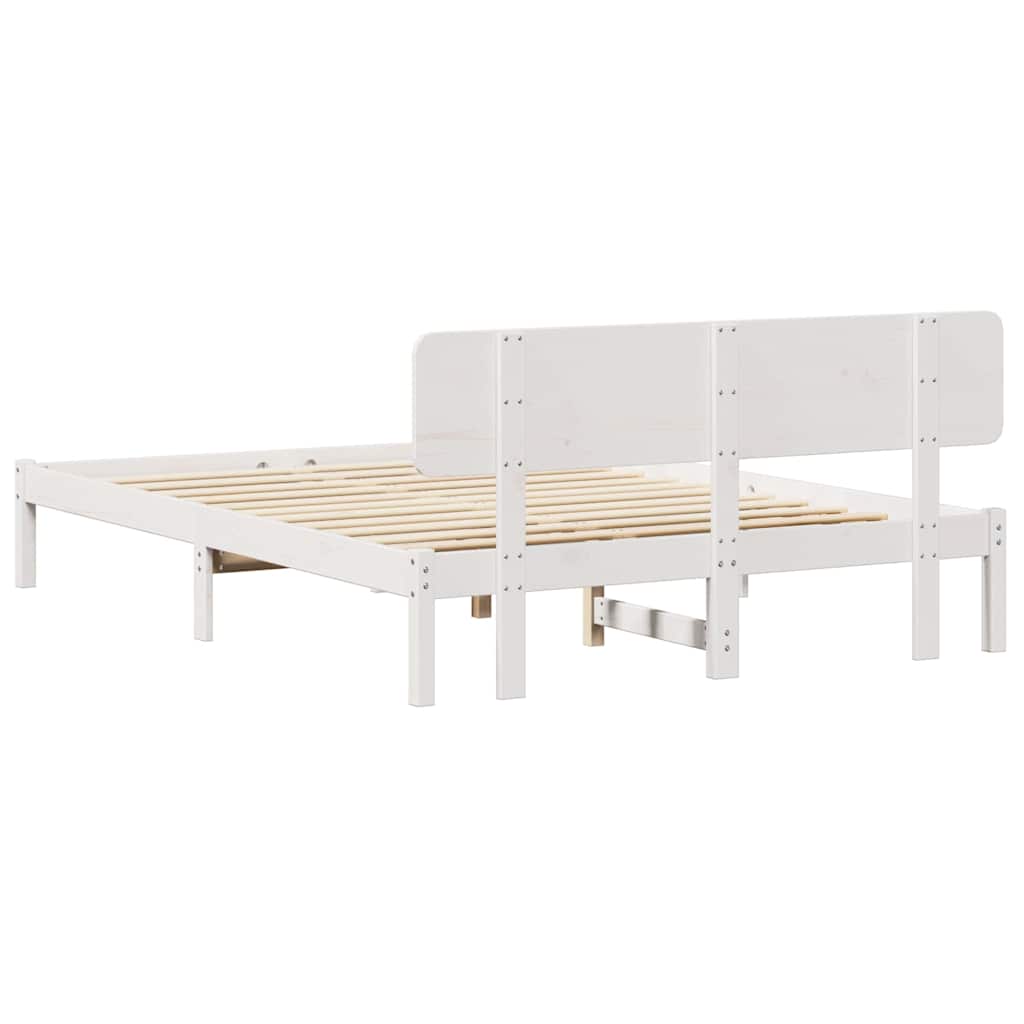 vidaXL Ramka łóżka Z zagłówkiem Biały 160 x 200 cm Lite drewno sosnowe