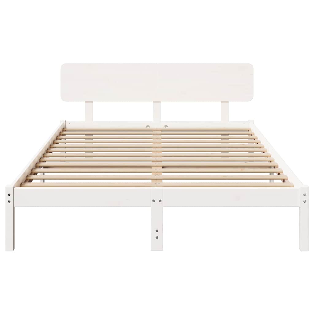 vidaXL Ramka łóżka Z zagłówkiem Biały 160 x 200 cm Lite drewno sosnowe