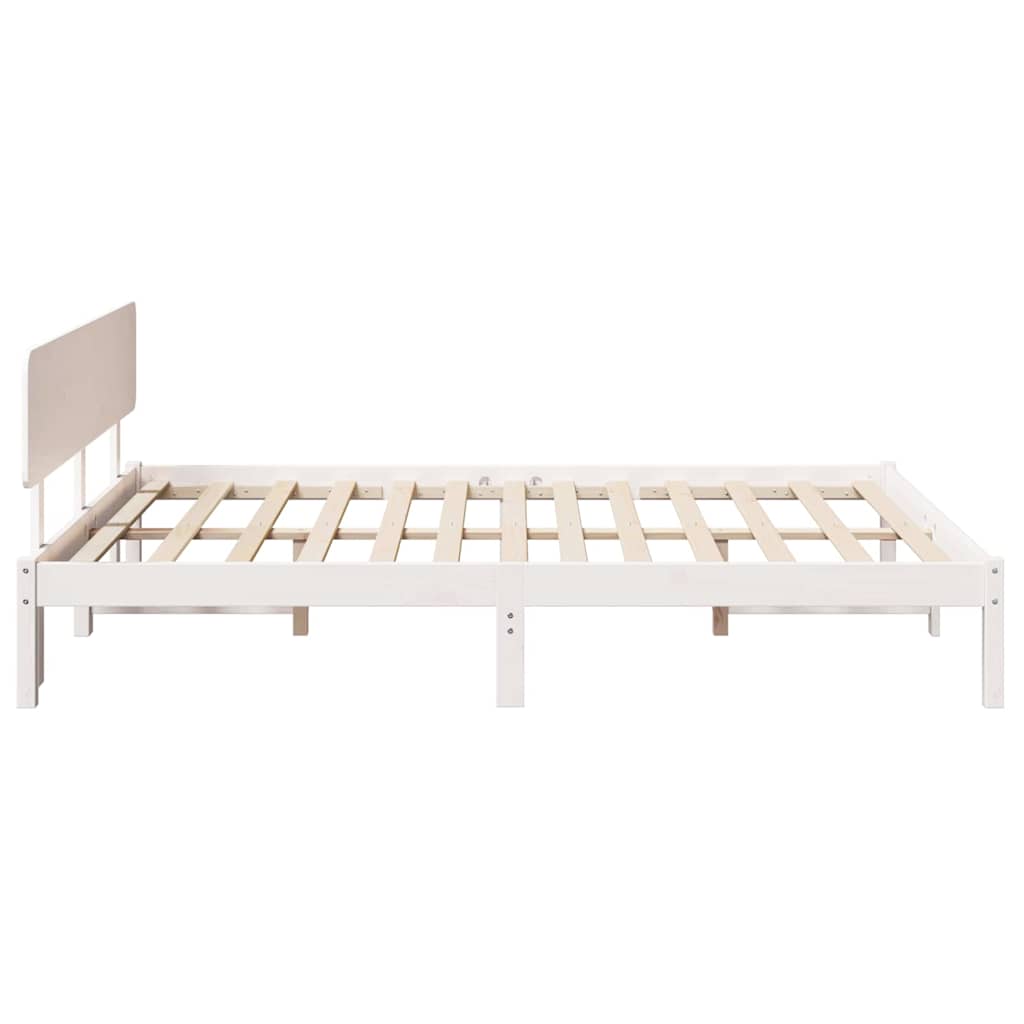 vidaXL Ramka łóżka Z zagłówkiem Biały 160 x 200 cm Lite drewno sosnowe