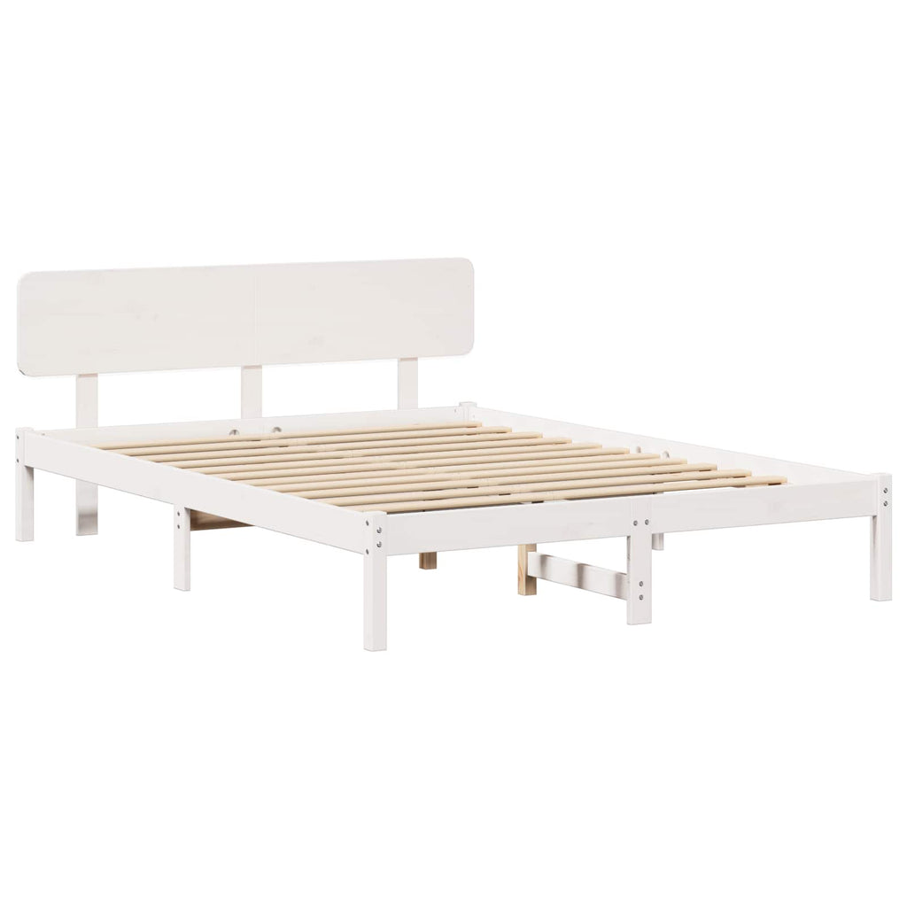 vidaXL Ramka łóżka Z zagłówkiem Biały 150 x 200 cm Lite drewno sosnowe