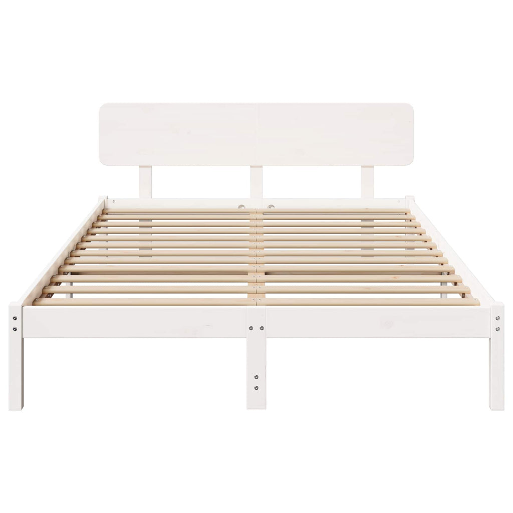 vidaXL Ramka łóżka Z zagłówkiem Biały 150 x 200 cm Lite drewno sosnowe