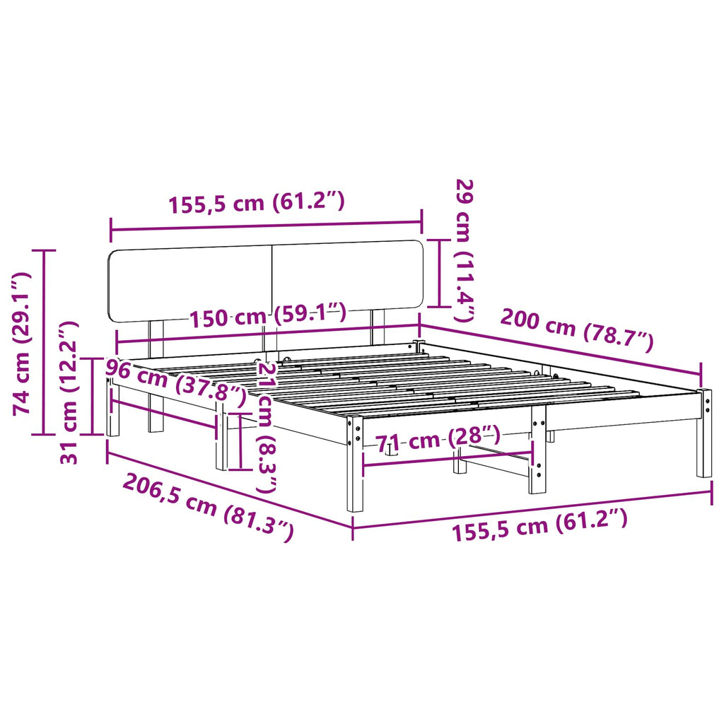 vidaXL Ramka łóżka Z zagłówkiem Biały 150 x 200 cm Lite drewno sosnowe