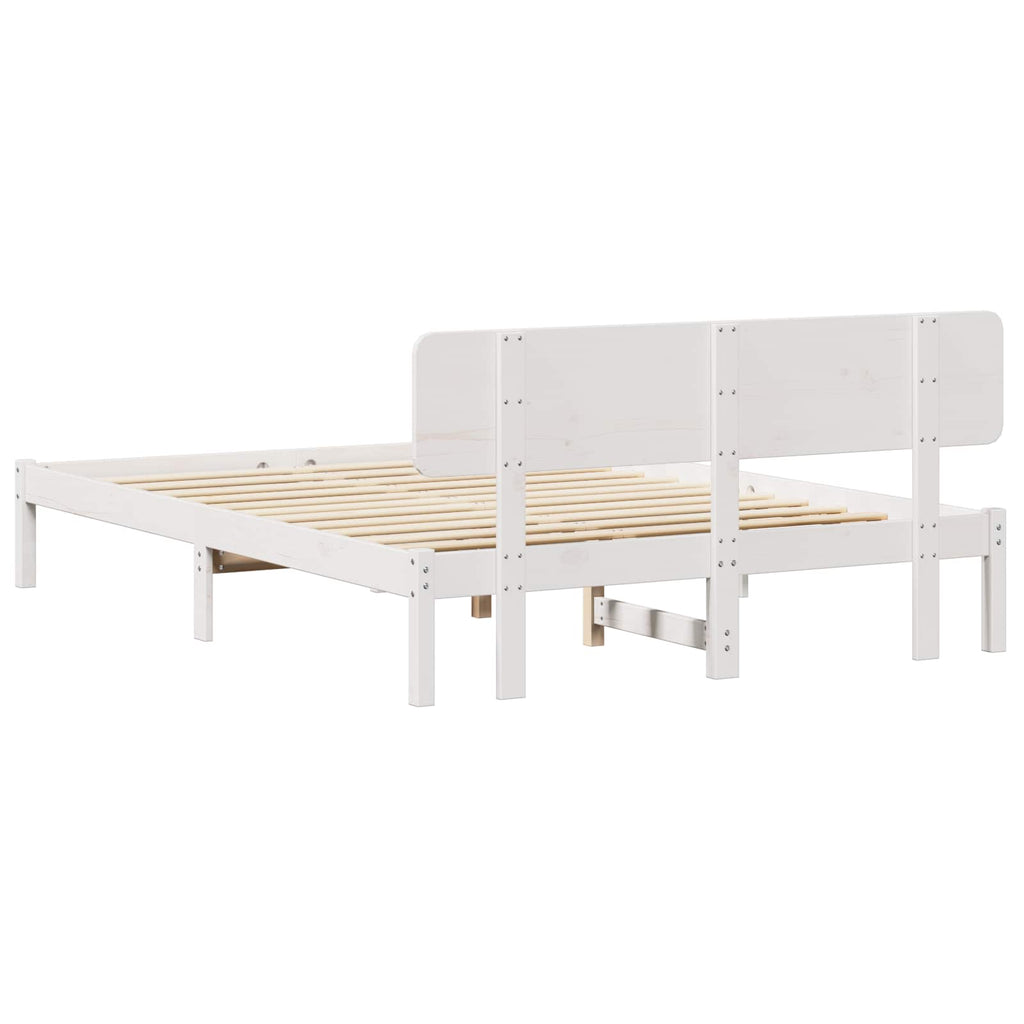 vidaXL Ramka łóżka Z zagłówkiem Biały 140 x 200 cm Lite drewno sosnowe