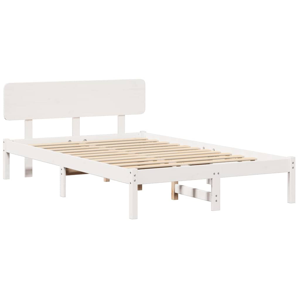 vidaXL Ramka łóżka Z zagłówkiem Biały 120 x 200 cm Lite drewno sosnowe