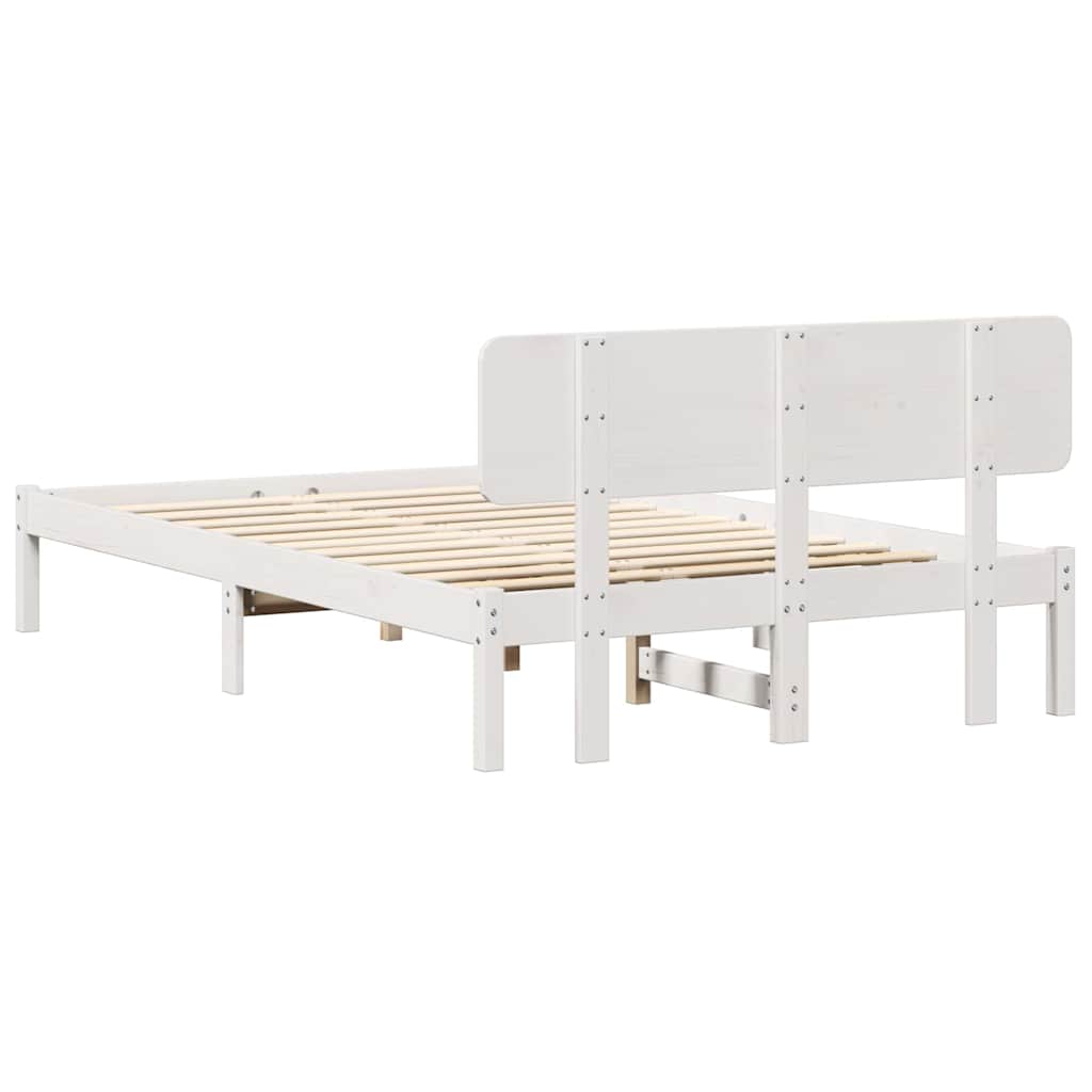 vidaXL Ramka łóżka Z zagłówkiem Biały 120 x 200 cm Lite drewno sosnowe