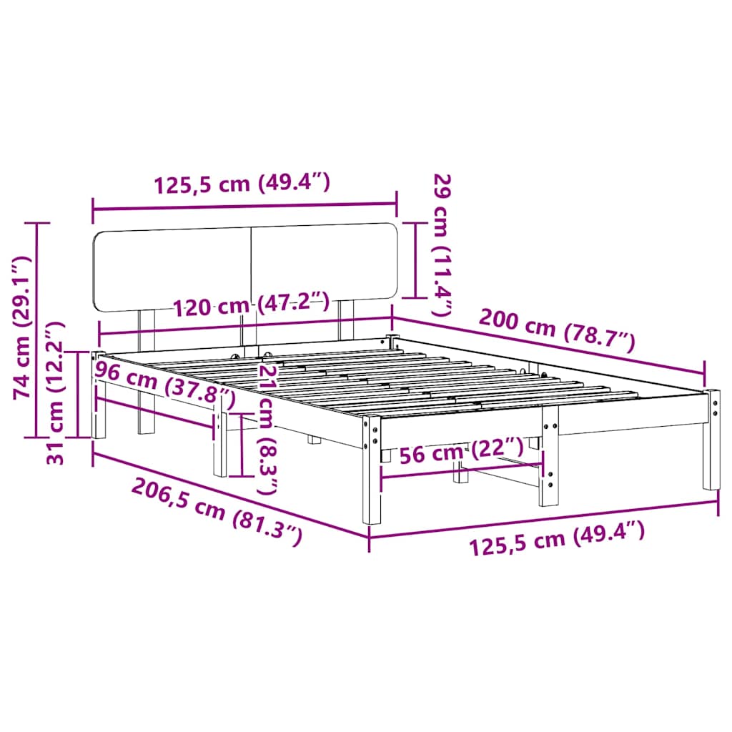 vidaXL Ramka łóżka Z zagłówkiem Biały 120 x 200 cm Lite drewno sosnowe