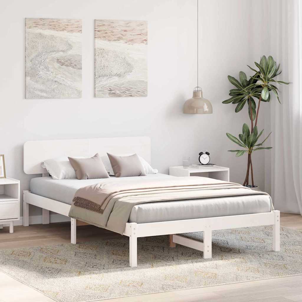 vidaXL Ramka łóżka Z zagłówkiem Biały 140 x 190 cm Lite drewno sosnowe