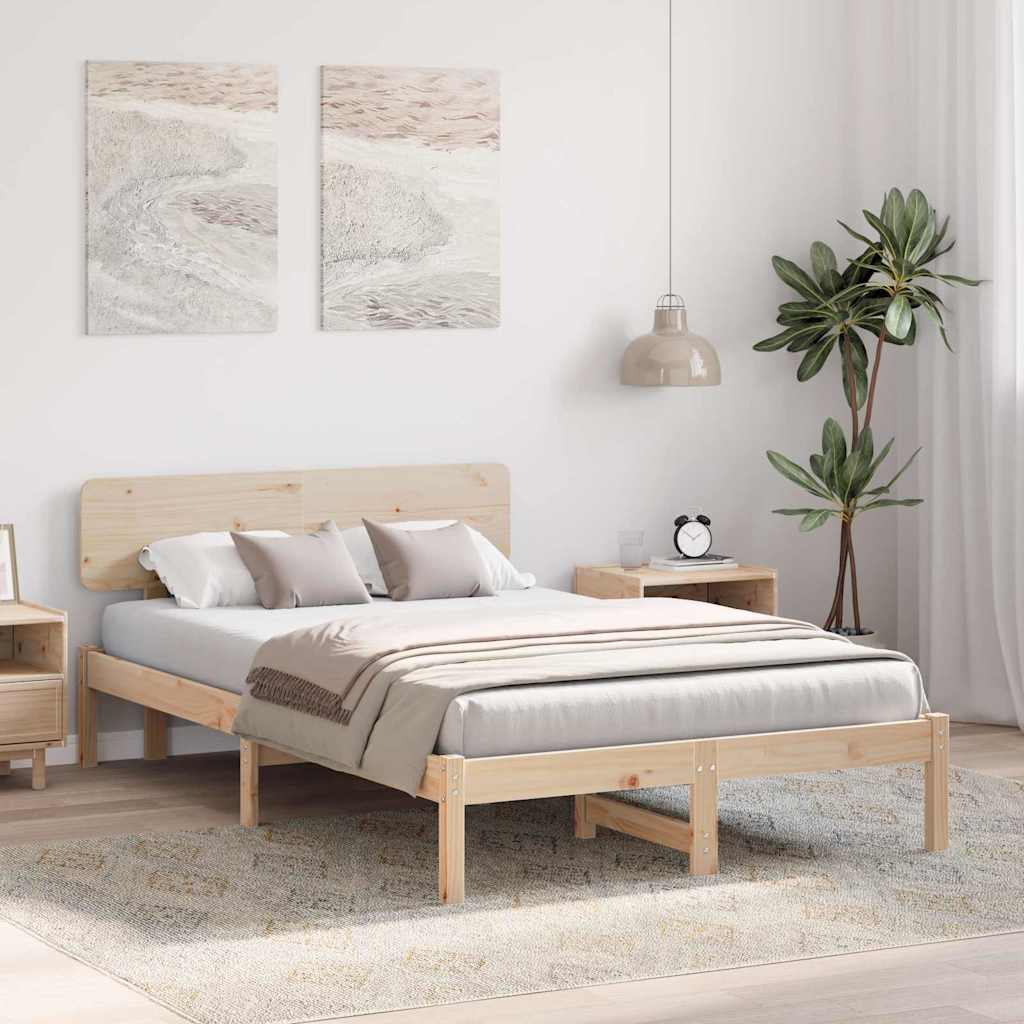 vidaXL Ramka łóżka Naturalny 135 x 190 cm Lite drewno sosnowe