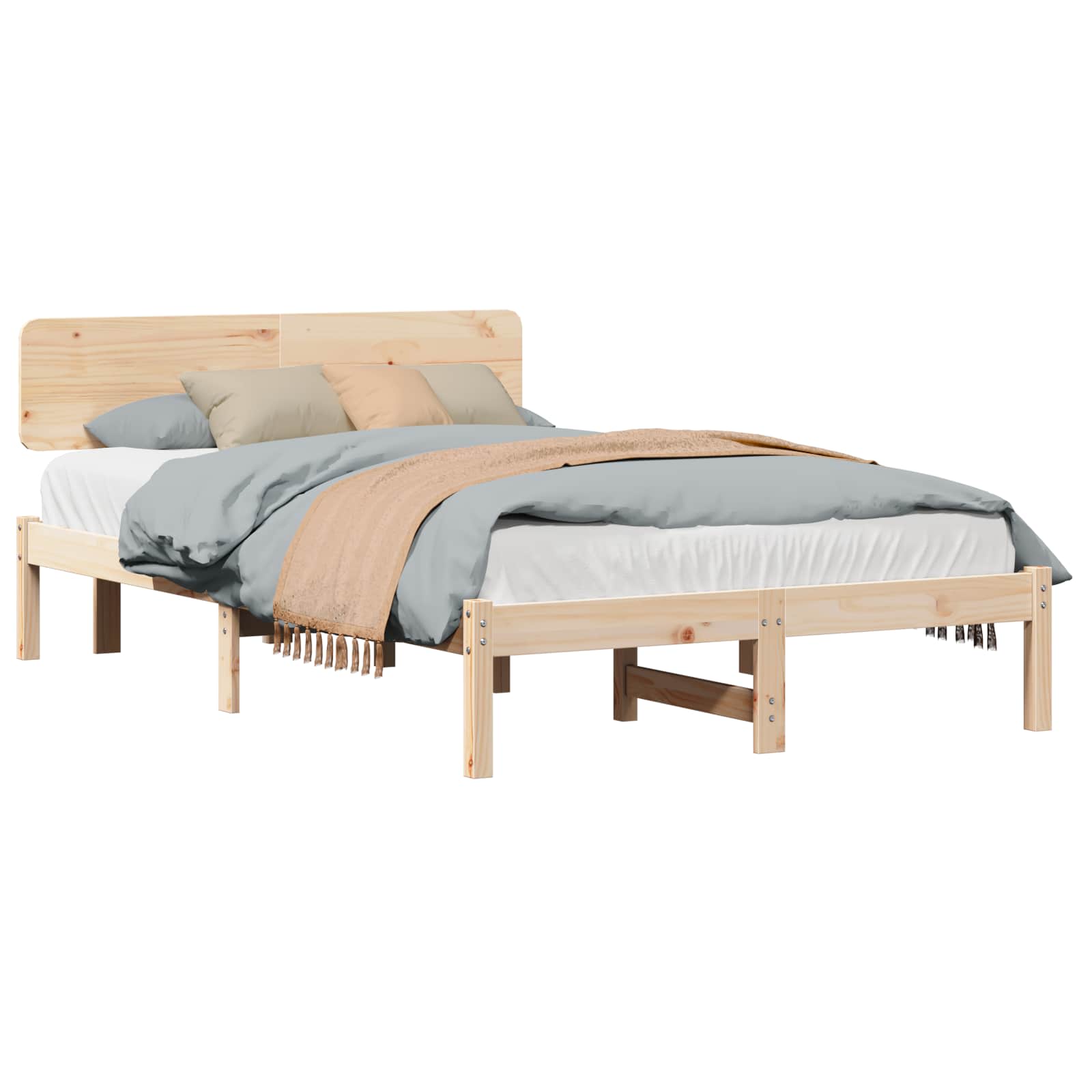 vidaXL Ramka łóżka Naturalny 135 x 190 cm Lite drewno sosnowe