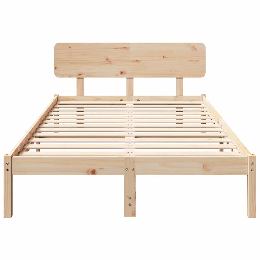 vidaXL Ramka łóżka Naturalny 135 x 190 cm Lite drewno sosnowe