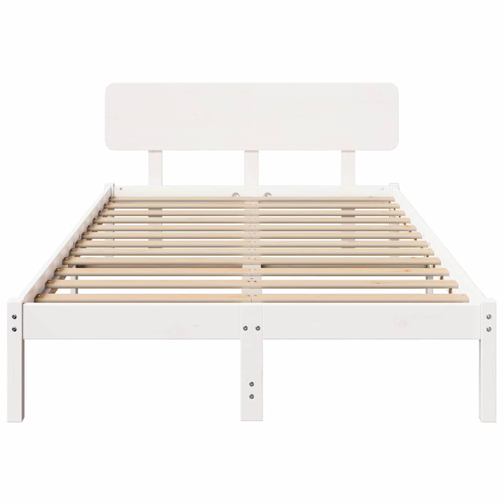 vidaXL Ramka łóżka Z zagłówkiem Biały 135 x 190 cm Lite drewno sosnowe