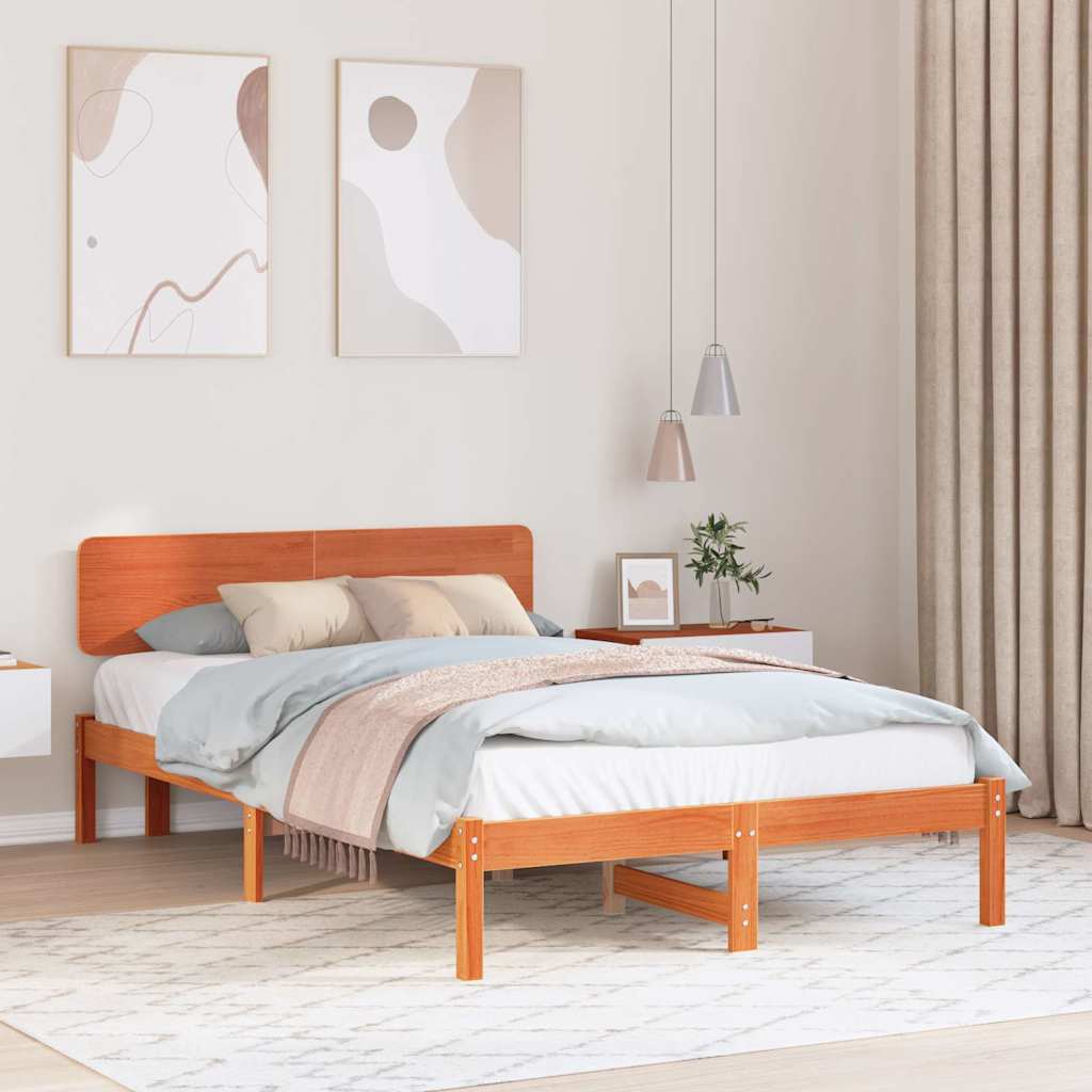 vidaXL Ramka łóżka Woskowy Brąz 135 x 190 cm Lite drewno sosnowe