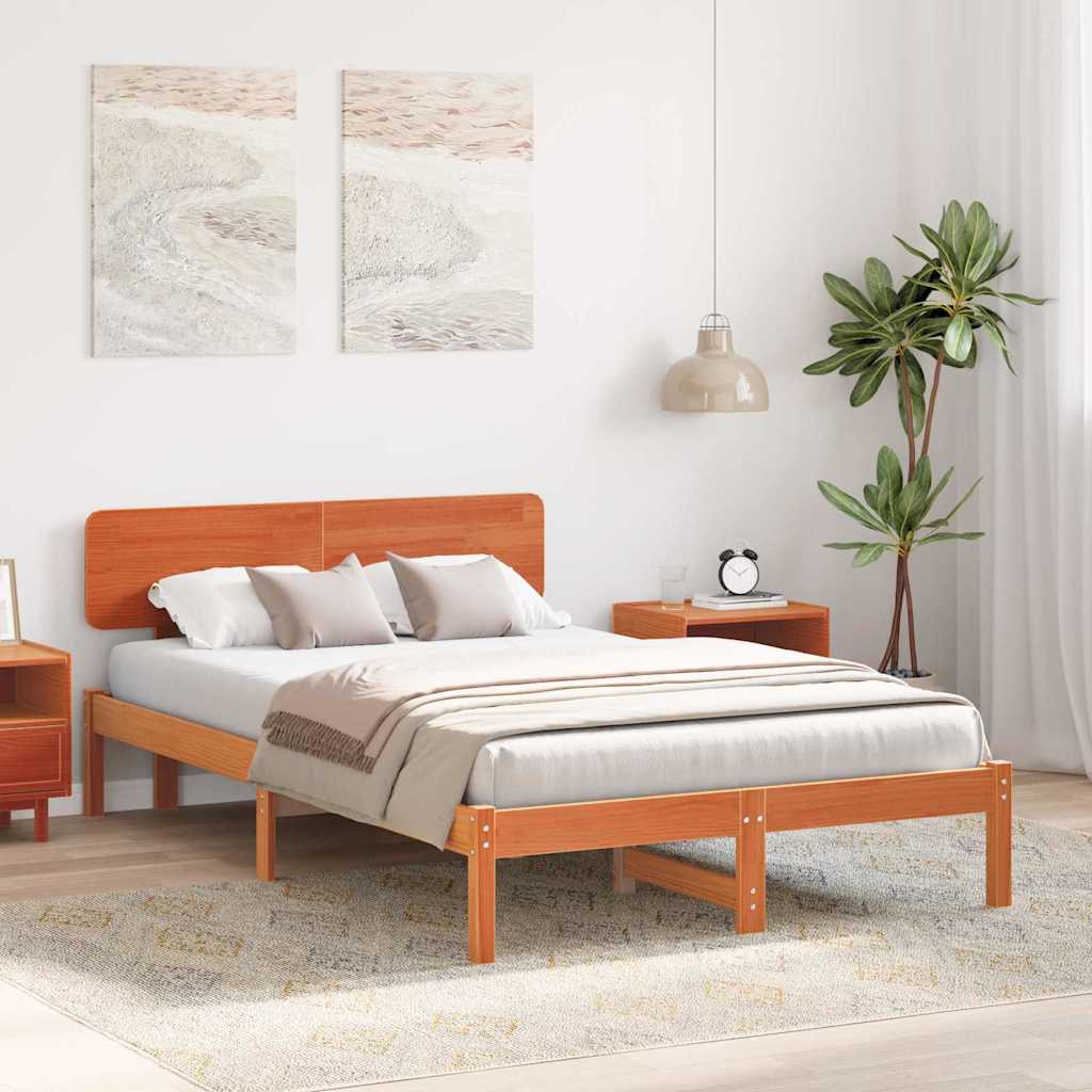 vidaXL Ramka łóżka Woskowy Brąz 135 x 190 cm Lite drewno sosnowe