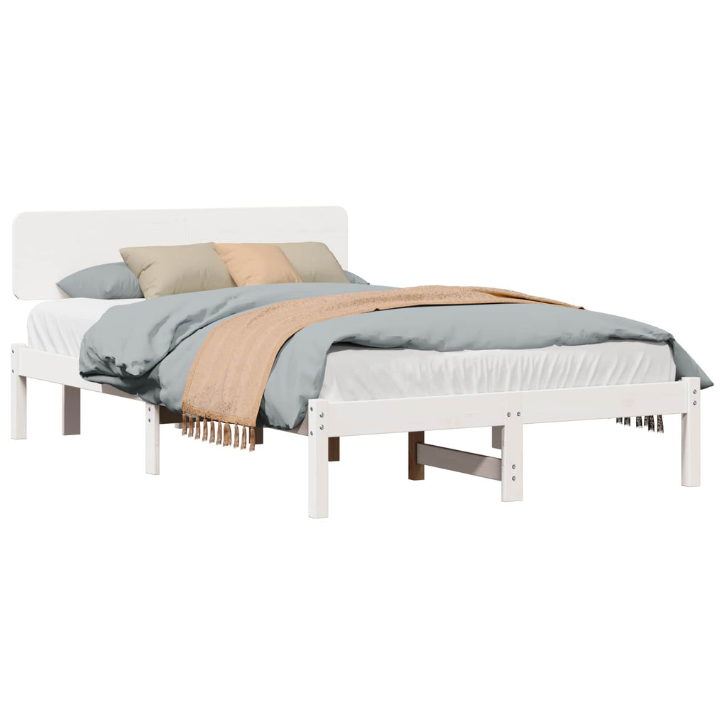 vidaXL Ramka łóżka Z zagłówkiem Biały 120 x 190 cm Lite drewno sosnowe