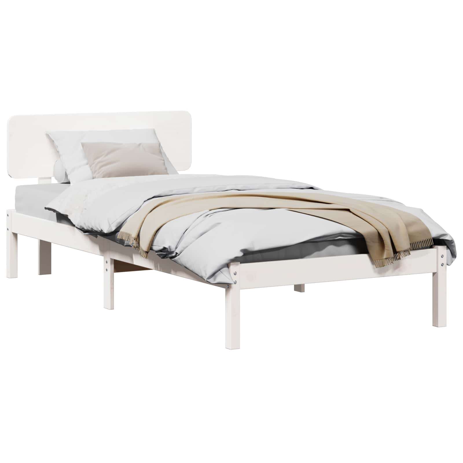 vidaXL Ramka łóżka Z zagłówkiem Biały 100 x 200 cm Lite drewno sosnowe
