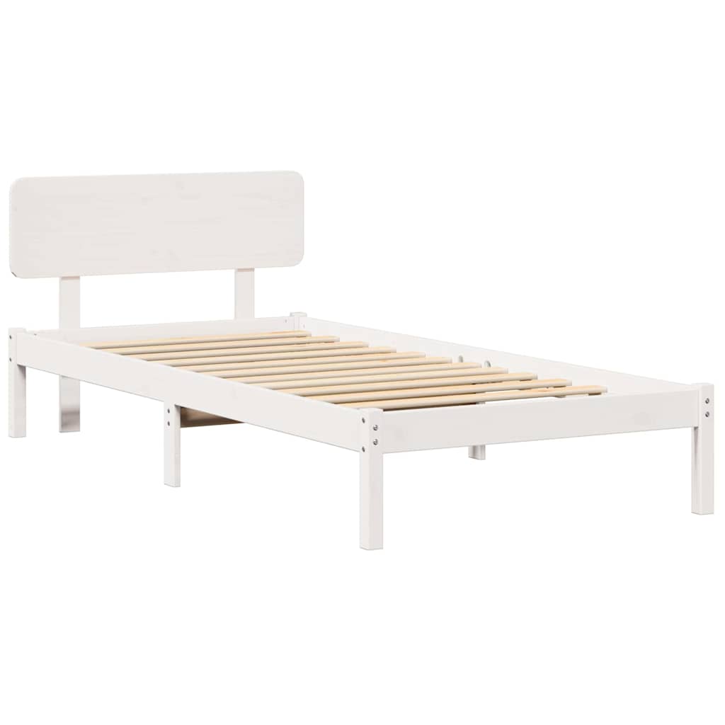 vidaXL Ramka łóżka Z zagłówkiem Biały 100 x 200 cm Lite drewno sosnowe