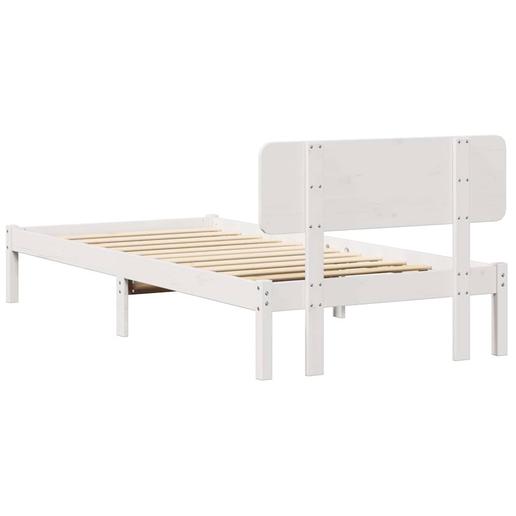 vidaXL Ramka łóżka Z zagłówkiem Biały 100 x 200 cm Lite drewno sosnowe