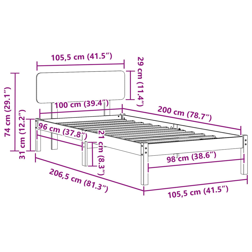 vidaXL Ramka łóżka Woskowy Brąz 100 x 200 cm Lite drewno sosnowe