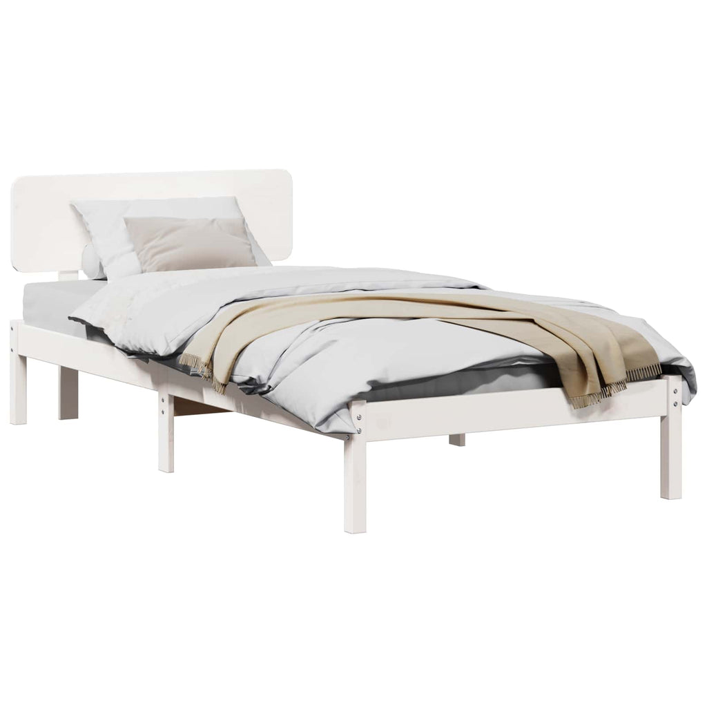 vidaXL Ramka łóżka Z zagłówkiem Biały 90 x 200 cm Lite drewno sosnowe