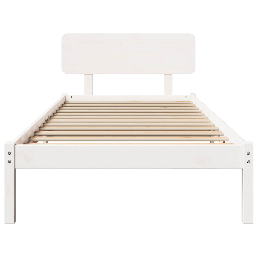 vidaXL Ramka łóżka Z zagłówkiem Biały 90 x 200 cm Lite drewno sosnowe