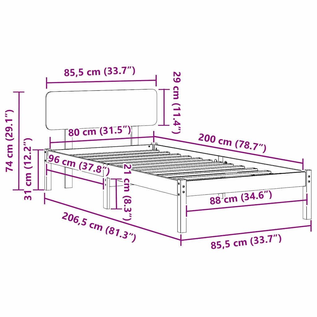 vidaXL Ramka łóżka Woskowy Brąz 80 x 200 cm Lite drewno sosnowe