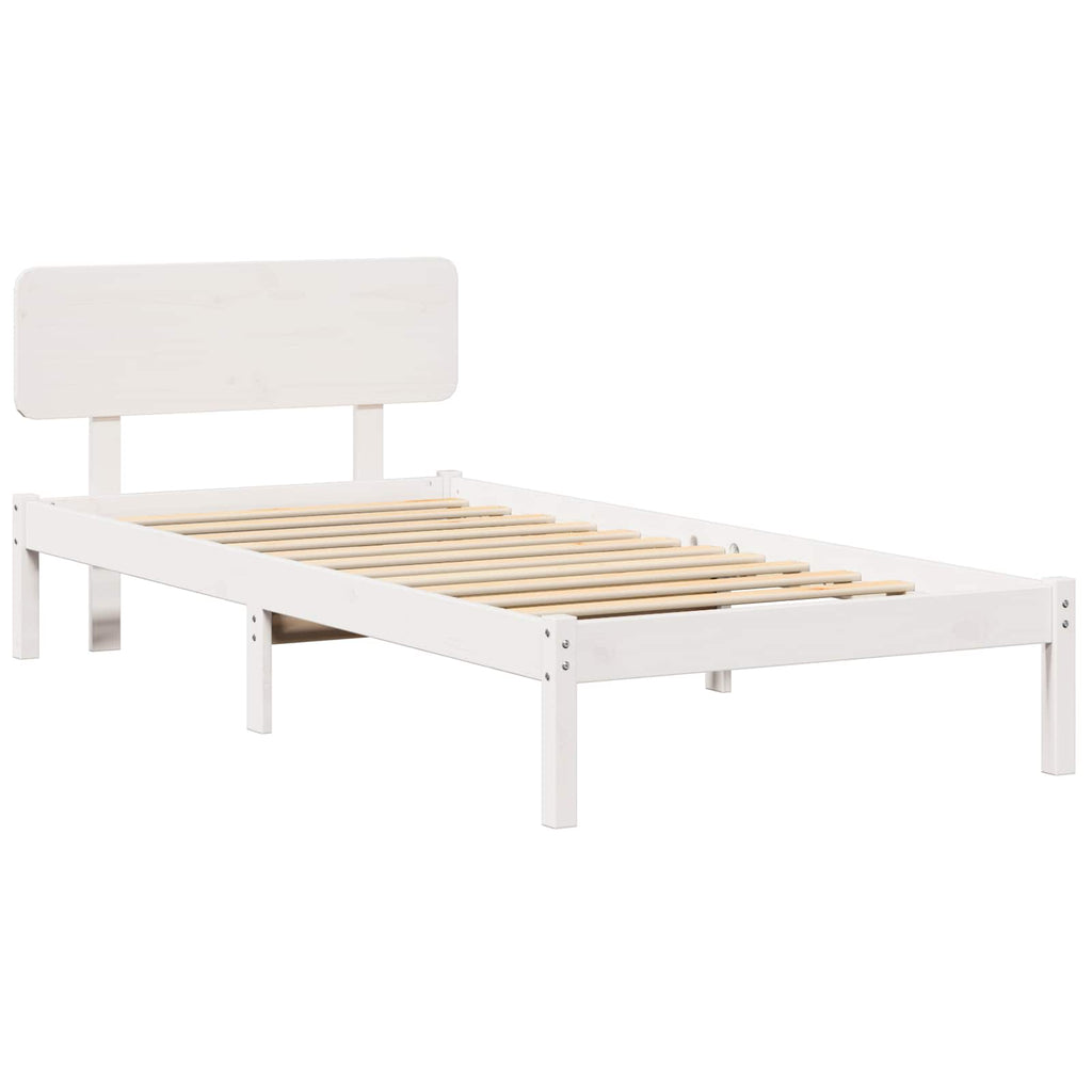 vidaXL Ramka łóżka Z zagłówkiem Biały 75 x 190 cm Lite drewno sosnowe