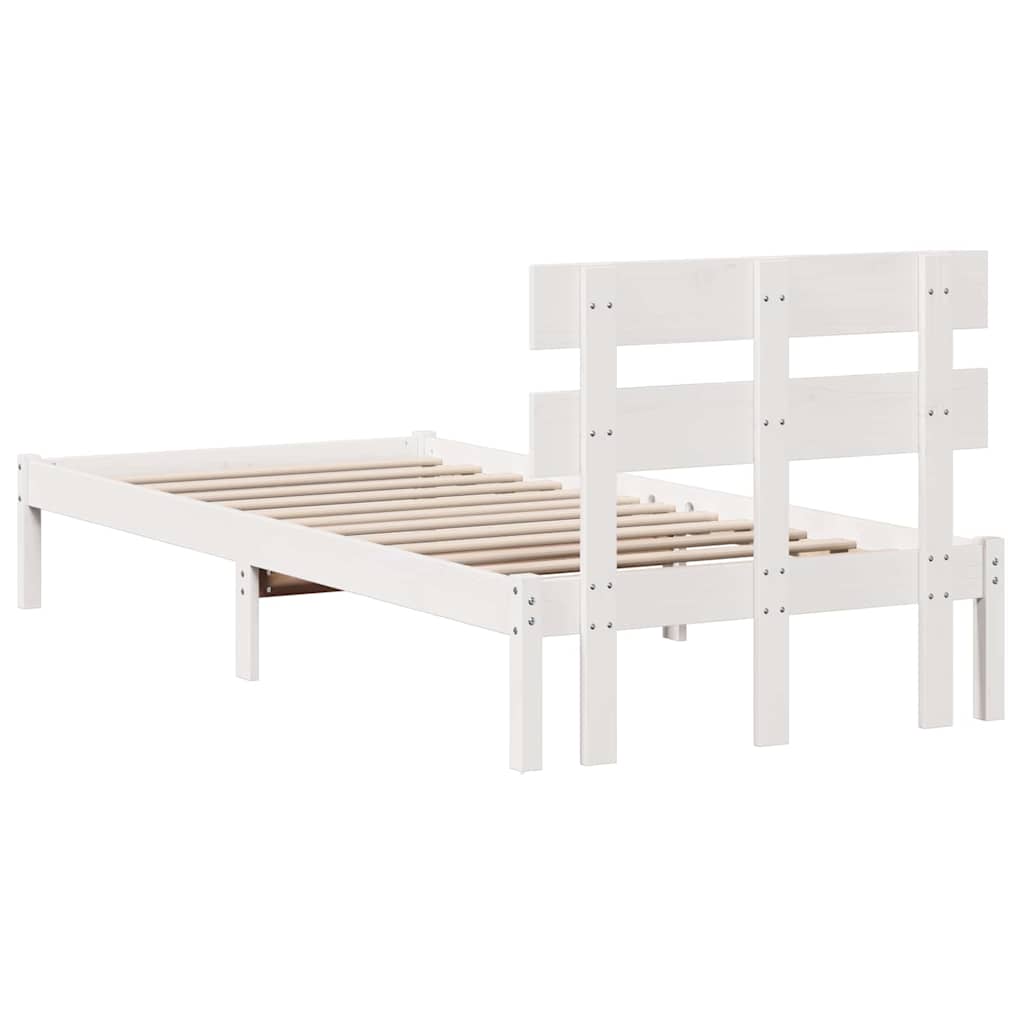 vidaXL Ramka łóżka Z zagłówkiem Biały 80 x 200 cm Lite drewno sosnowe