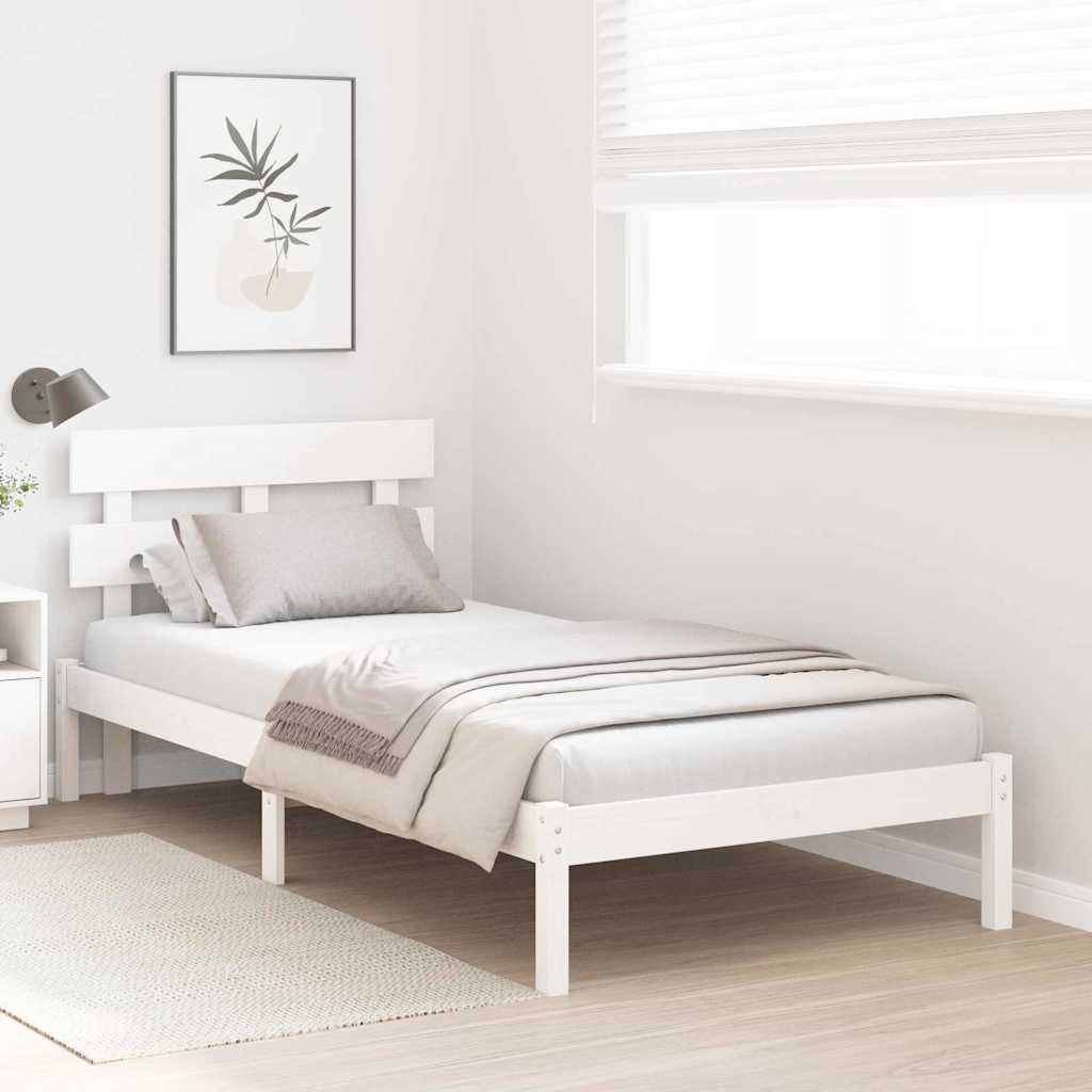 vidaXL Ramka łóżka Z zagłówkiem Biały 100 x 200 cm Lite drewno sosnowe