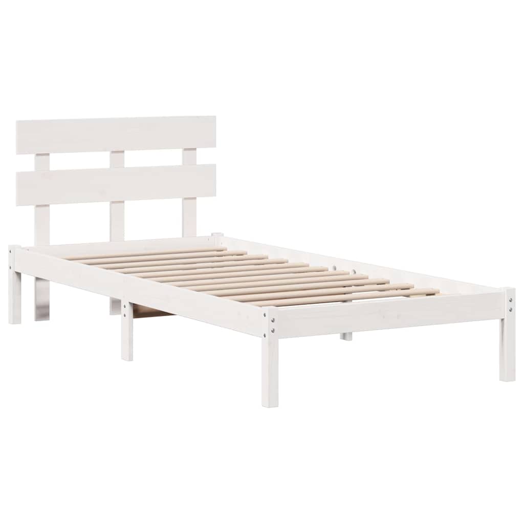 vidaXL Ramka łóżka Z zagłówkiem Biały 100 x 200 cm Lite drewno sosnowe