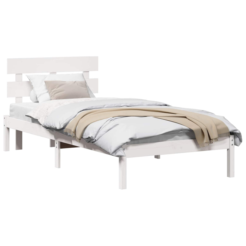 vidaXL Ramka łóżka Z zagłówkiem Biały 90 x 190 cm Lite drewno sosnowe