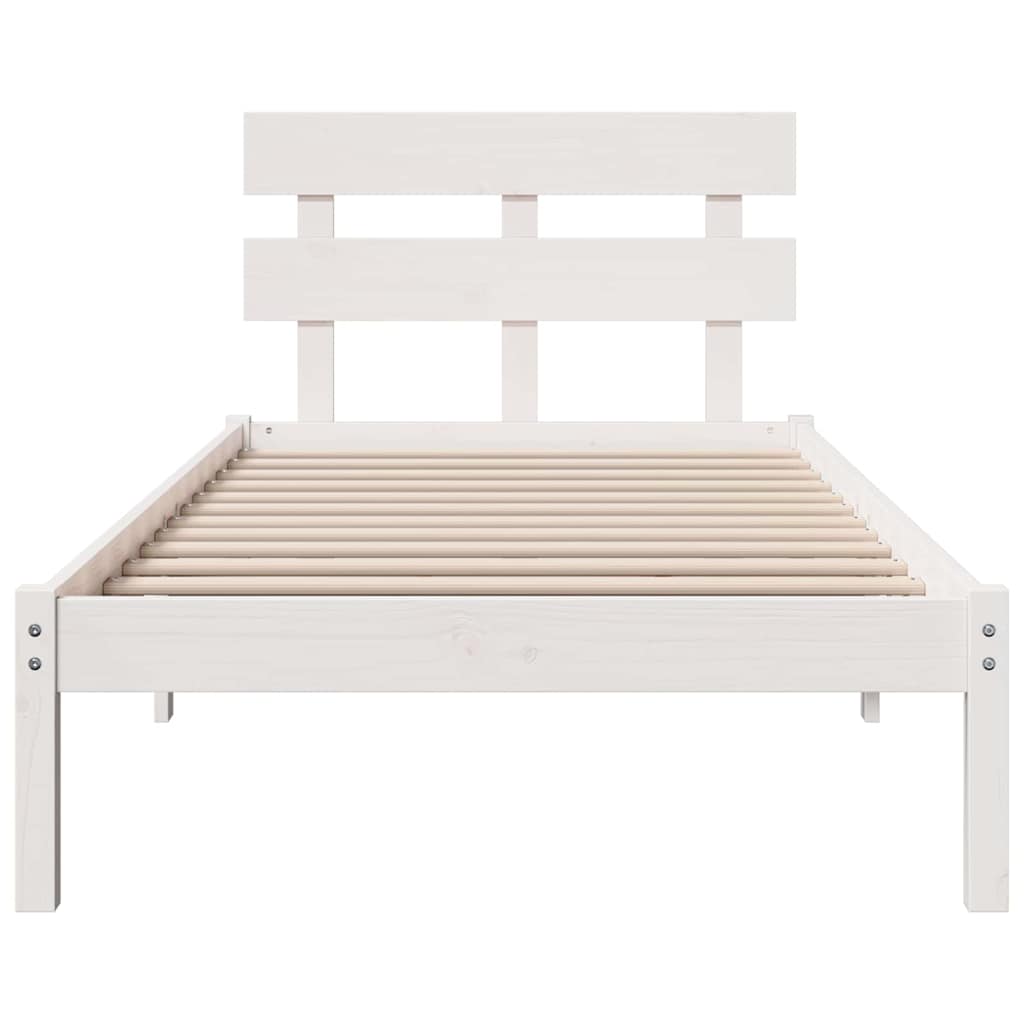 vidaXL Ramka łóżka Z zagłówkiem Biały 75 x 190 cm Lite drewno sosnowe