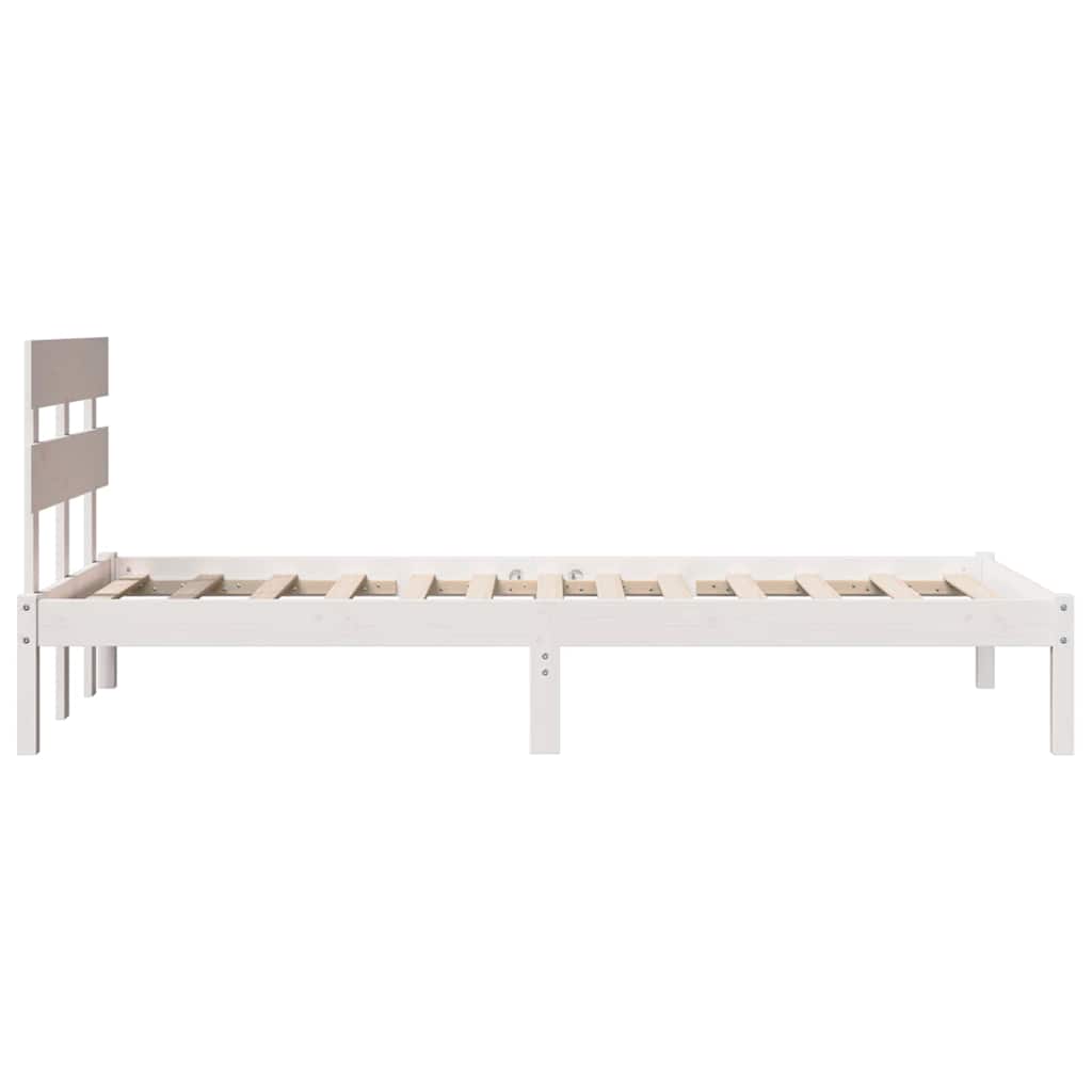 vidaXL Ramka łóżka Z zagłówkiem Biały 75 x 190 cm Lite drewno sosnowe