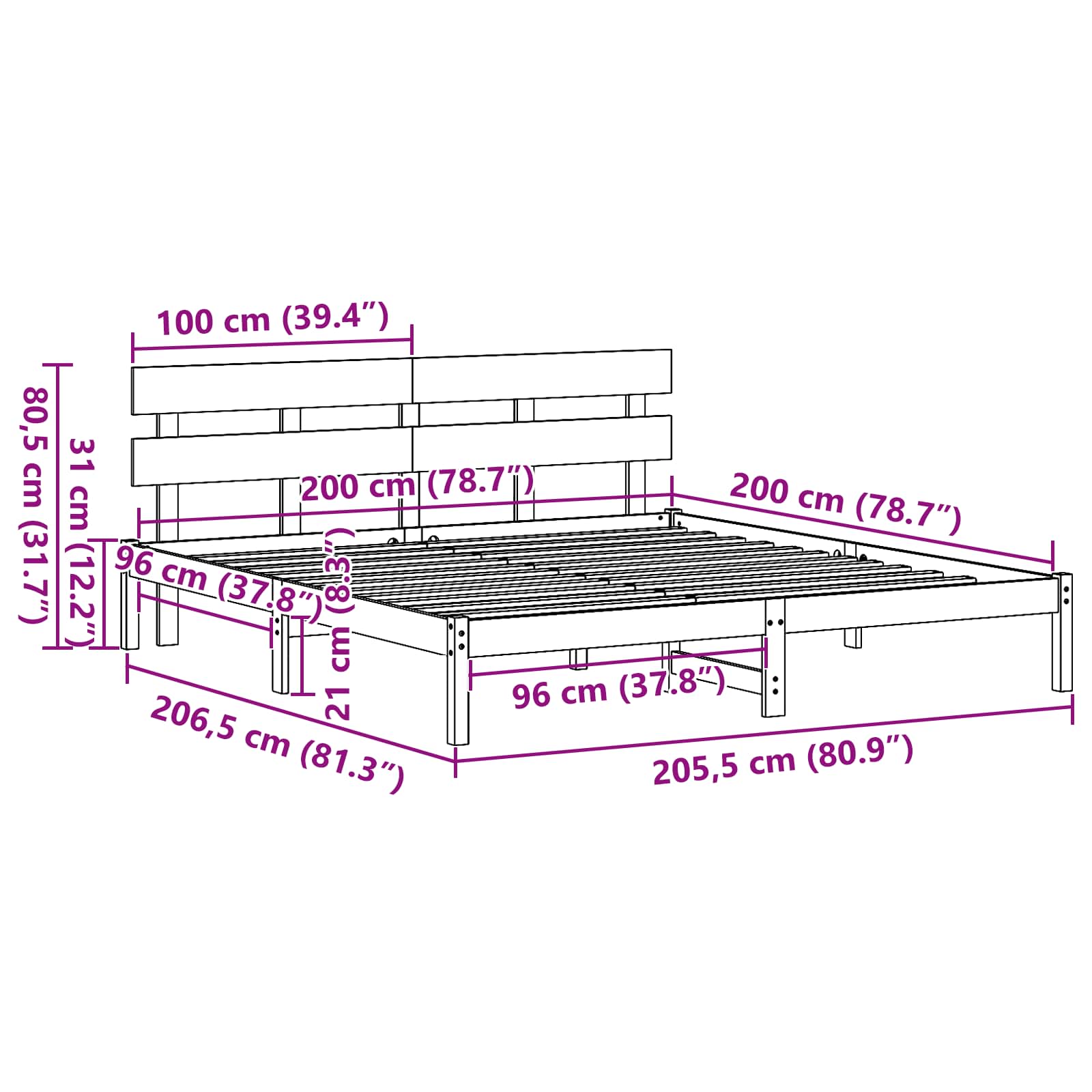 vidaXL Ramka łóżka Brązowy 200 x 200 cm Lite drewno sosnowe