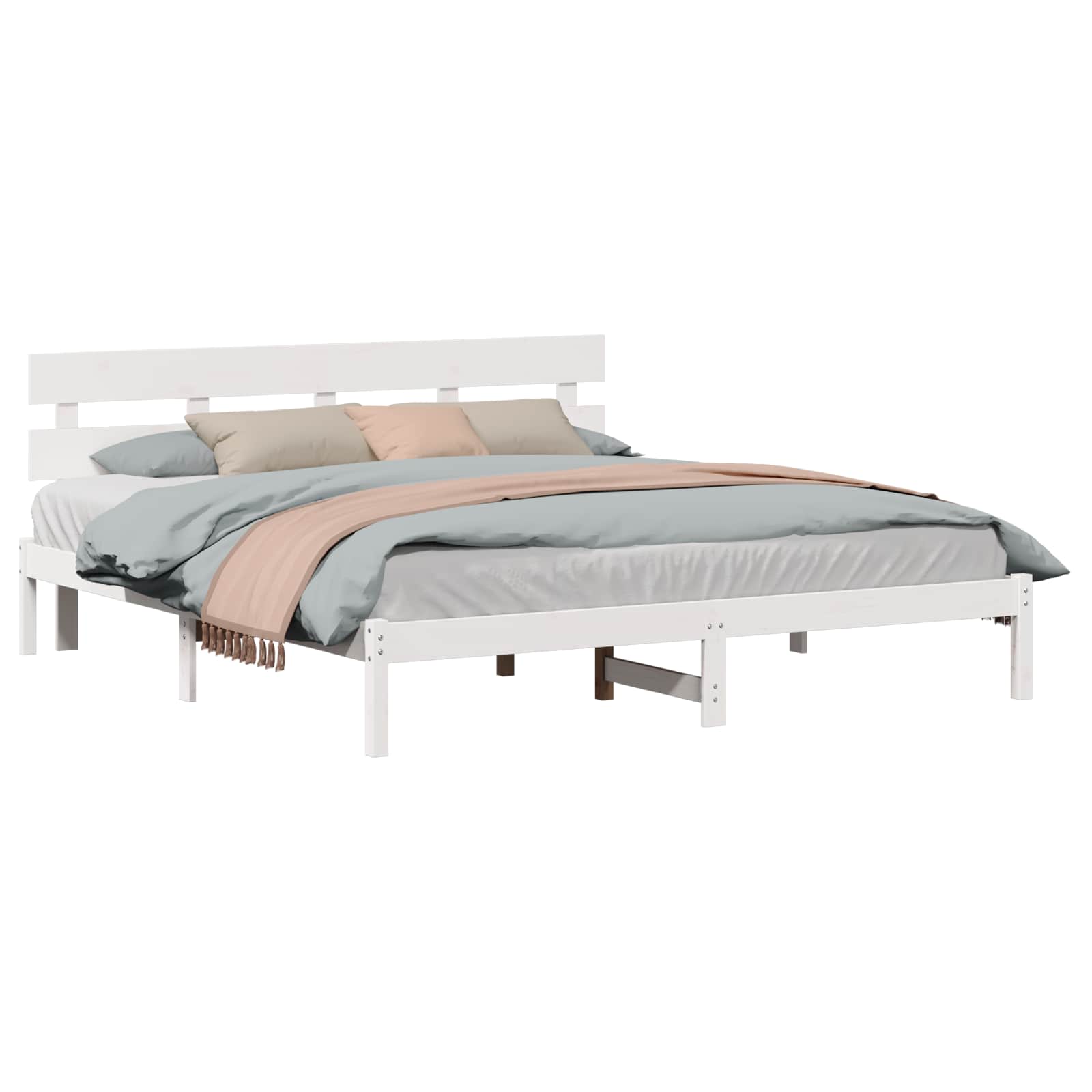 vidaXL Ramka łóżka Z zagłówkiem Biały 200 x 200 cm Lite drewno sosnowe