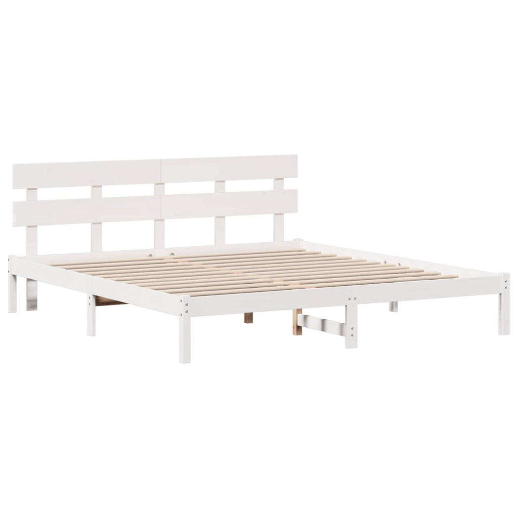 vidaXL Ramka łóżka Z zagłówkiem Biały 200 x 200 cm Lite drewno sosnowe