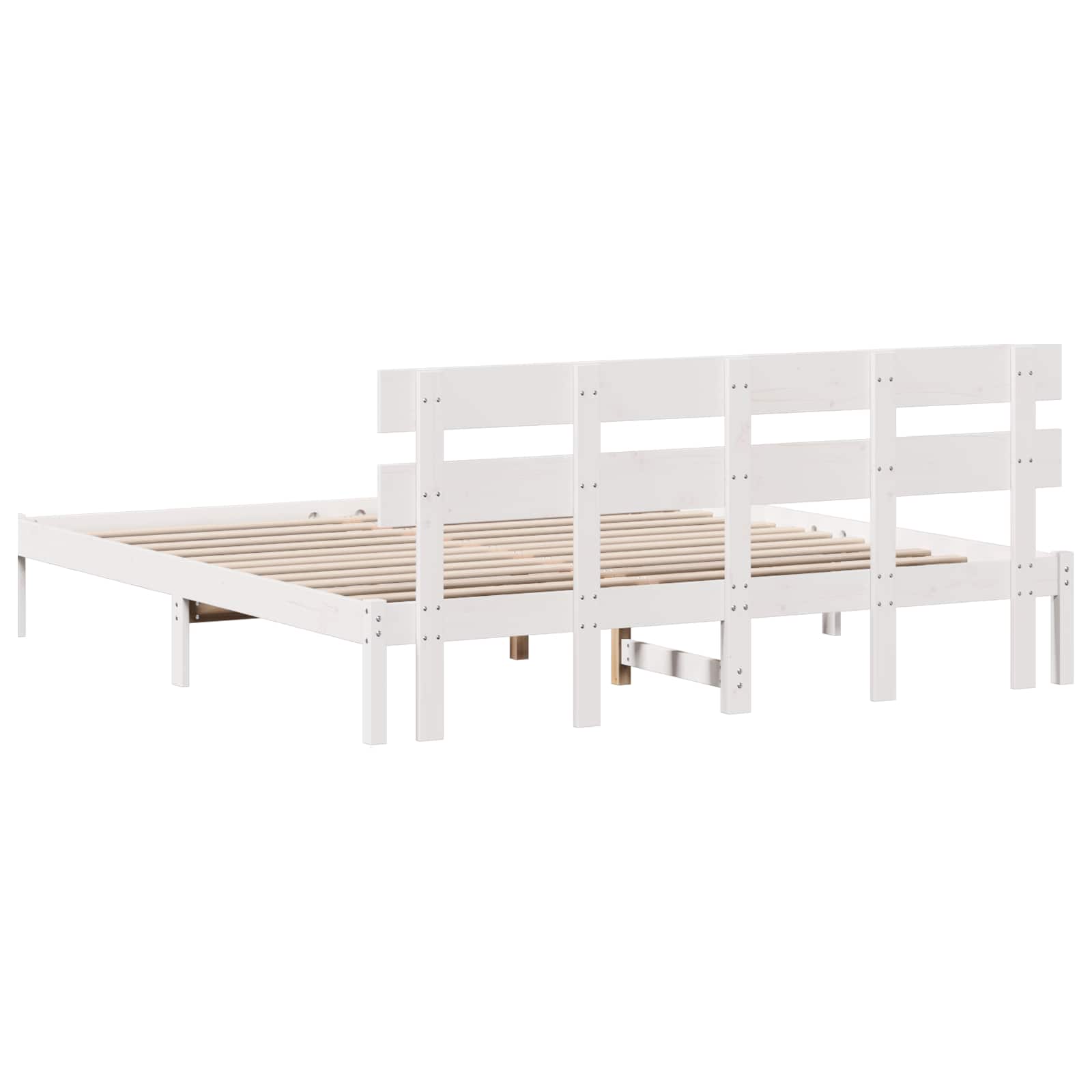 vidaXL Ramka łóżka Z zagłówkiem Biały 200 x 200 cm Lite drewno sosnowe