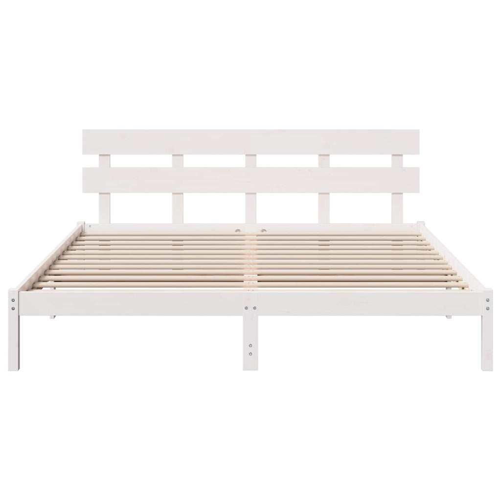 vidaXL Ramka łóżka Z zagłówkiem Biały 200 x 200 cm Lite drewno sosnowe