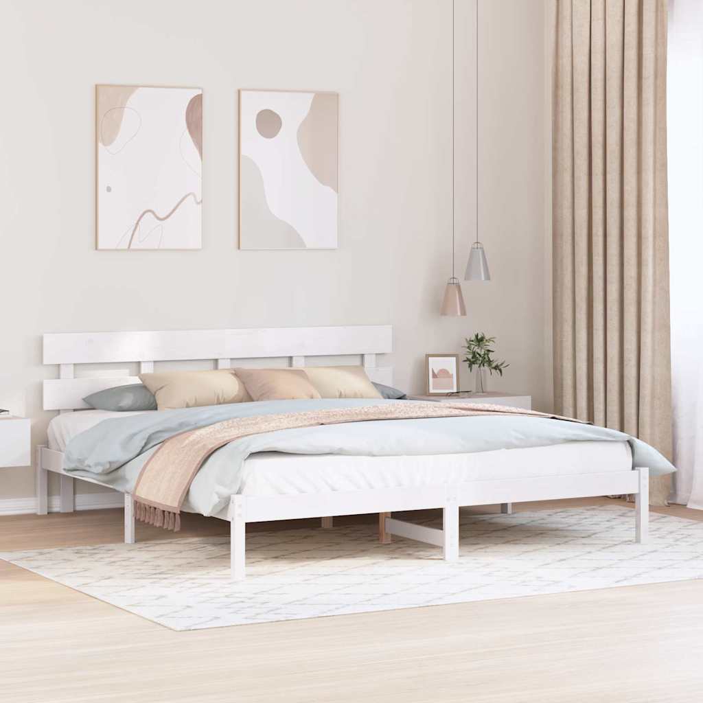 vidaXL Ramka łóżka Z zagłówkiem Biały 180 x 200 cm Lite drewno sosnowe
