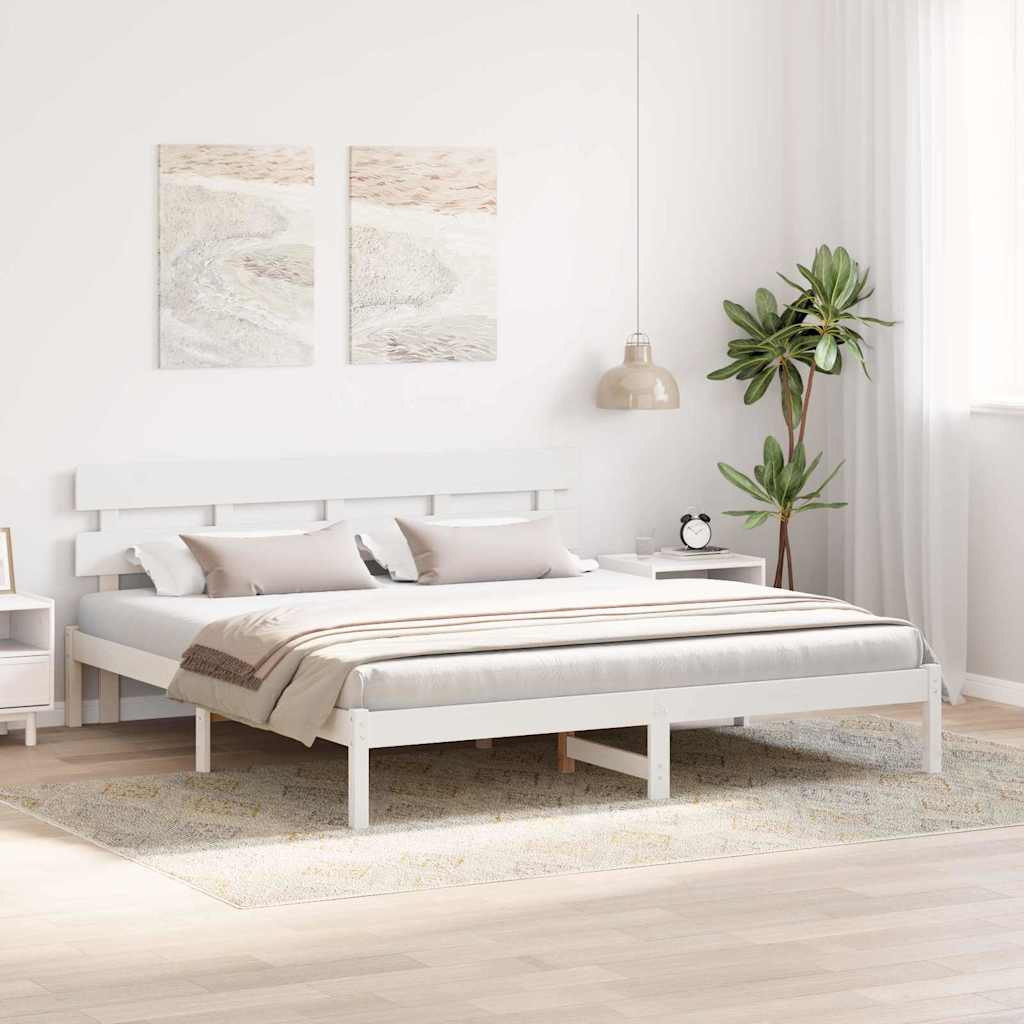vidaXL Ramka łóżka Z zagłówkiem Biały 180 x 200 cm Lite drewno sosnowe