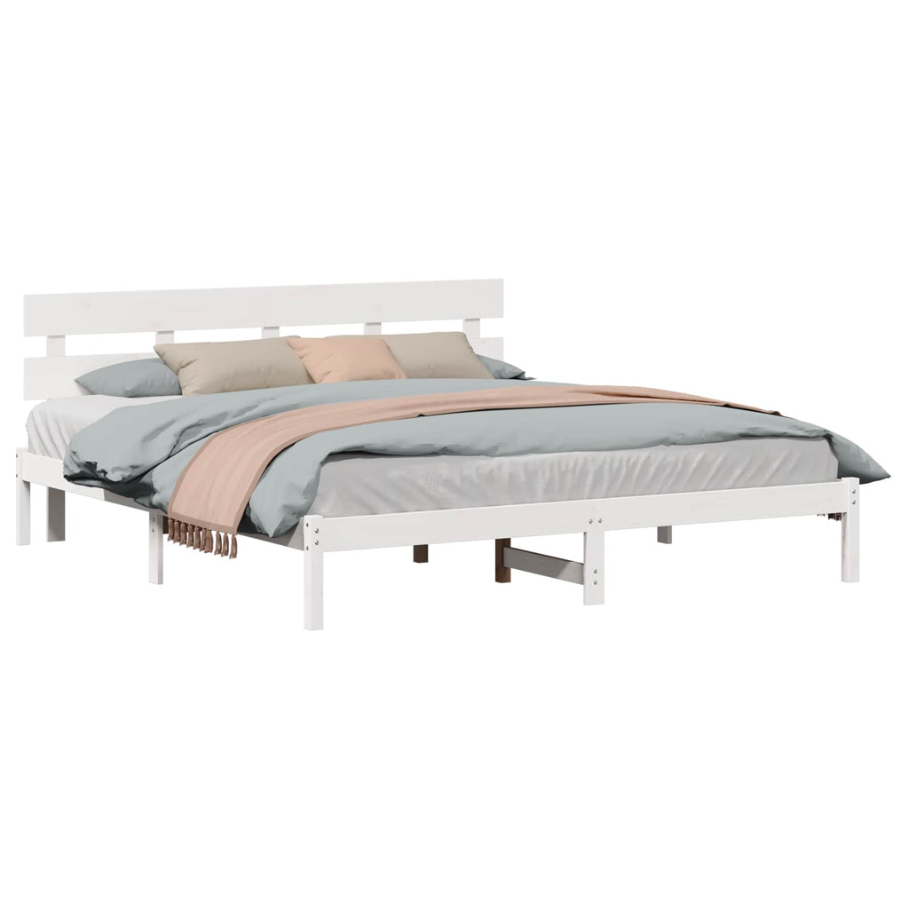 vidaXL Ramka łóżka Z zagłówkiem Biały 180 x 200 cm Lite drewno sosnowe
