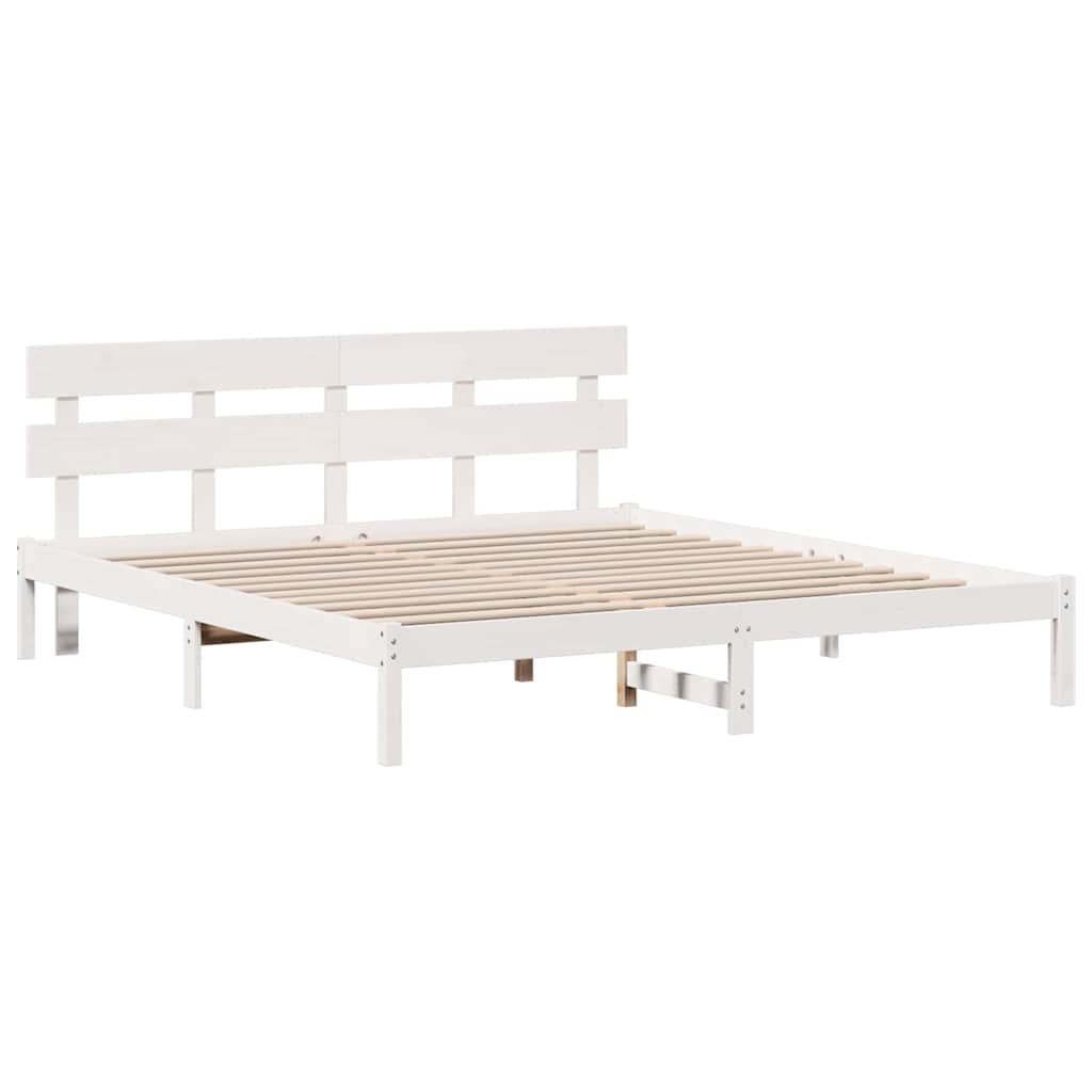 vidaXL Ramka łóżka Z zagłówkiem Biały 180 x 200 cm Lite drewno sosnowe