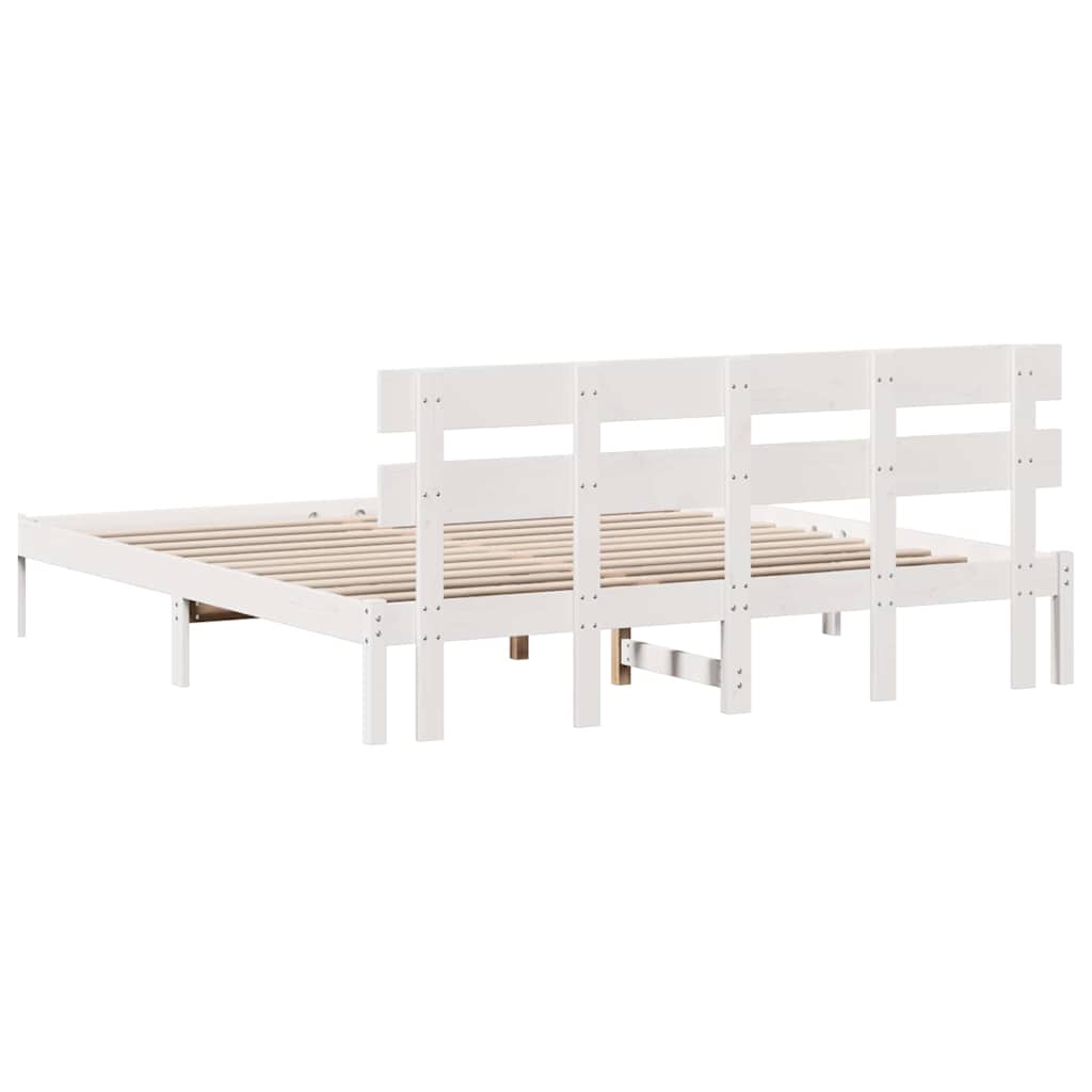 vidaXL Ramka łóżka Z zagłówkiem Biały 180 x 200 cm Lite drewno sosnowe