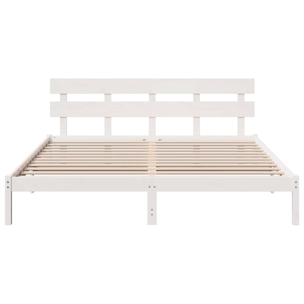vidaXL Ramka łóżka Z zagłówkiem Biały 180 x 200 cm Lite drewno sosnowe