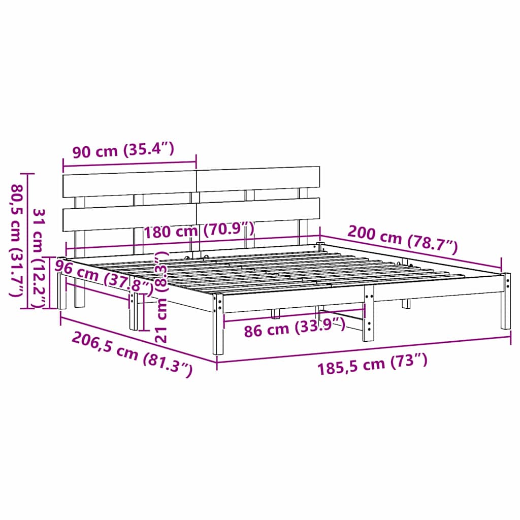 vidaXL Ramka łóżka Brązowy 180 x 200 cm Lite drewno sosnowe