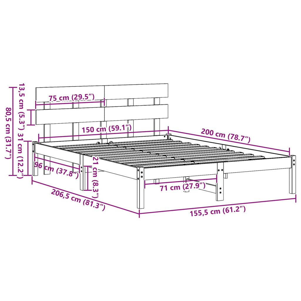 vidaXL Ramka łóżka Brązowy 150 x 200 cm Lite drewno sosnowe